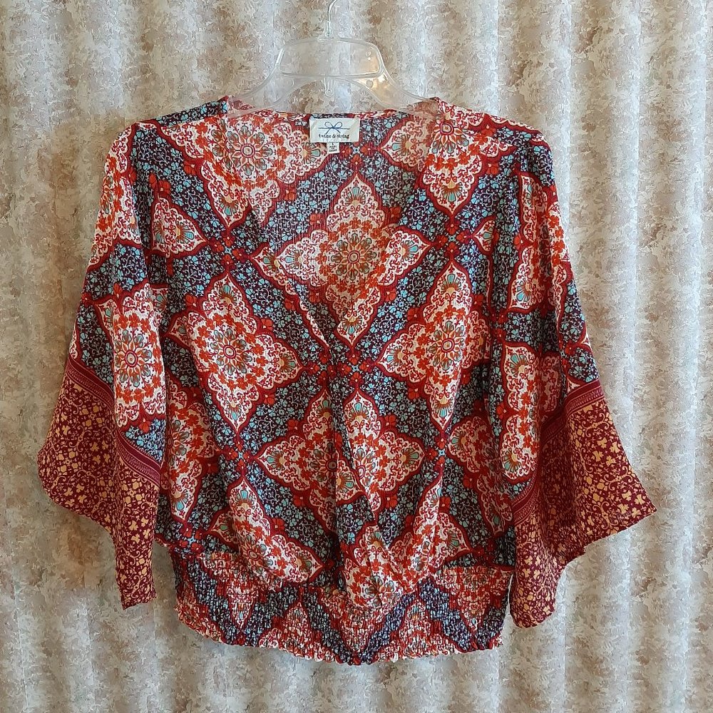 Bright colored medallion print crop top surplice front size L Twine & String